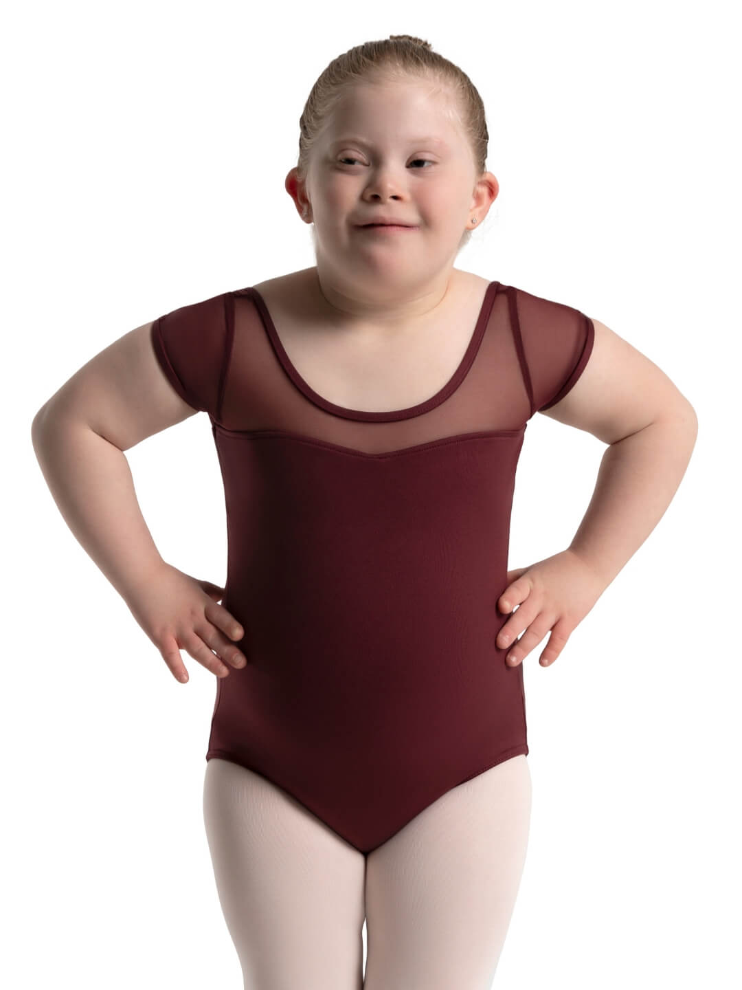BMI SE1039C Mesh Yoke Short Sleeve Leotard